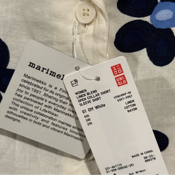 Uniqlo x Marimekko NWT Women’s Size Medium Floral Linen Blend Button Up Shirt - Picture 4 of 7